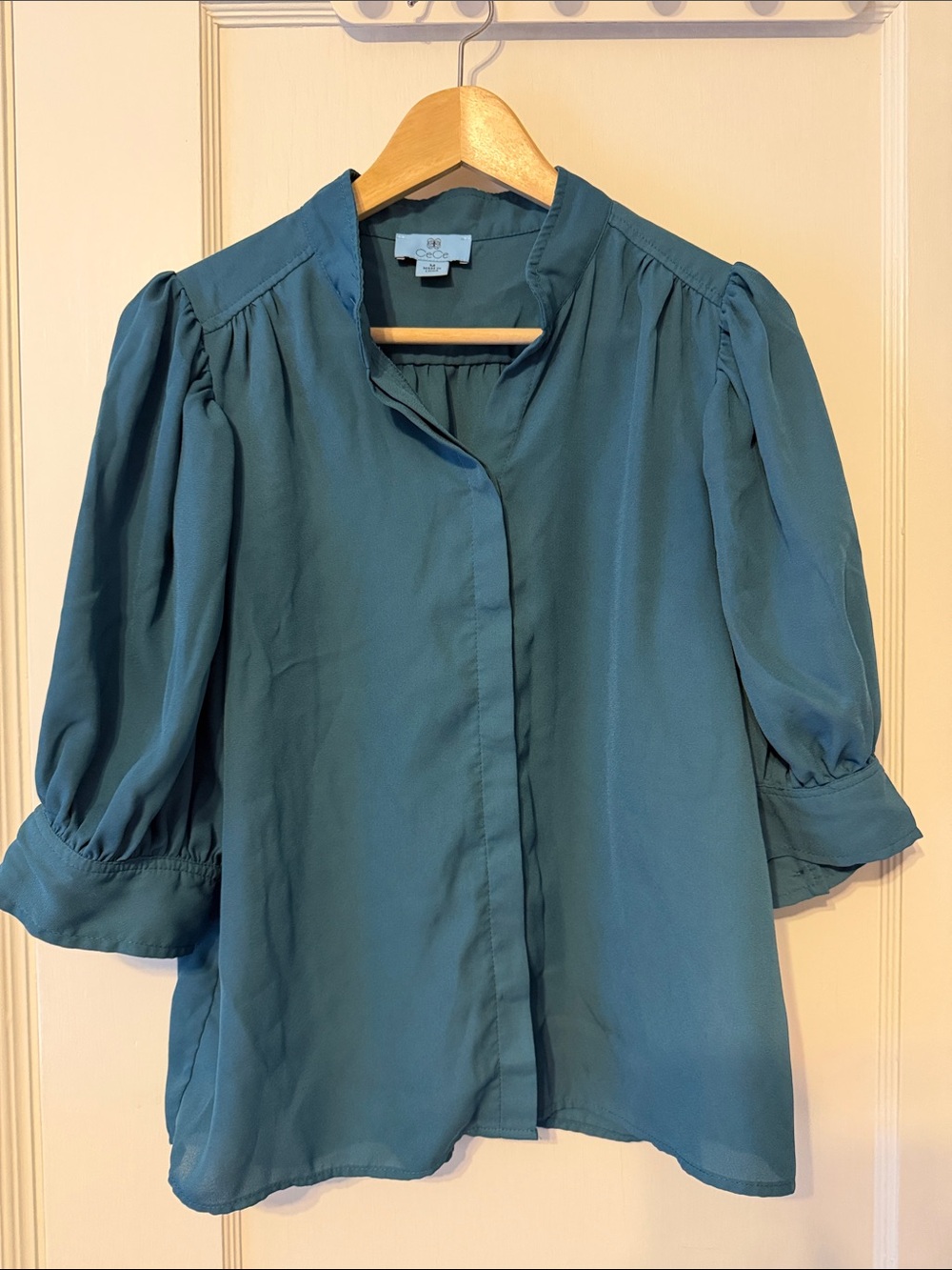 CeCe Teal Puff-Sleeve Blouse